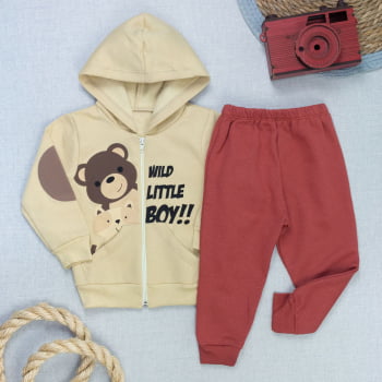 Conjunto Moletom Bebê Menino Com Capuz Zíper Estampado