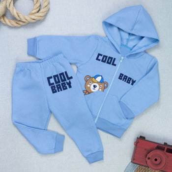 Conjunto Moletom Bebê Menino Com Capuz Zíper Estampado