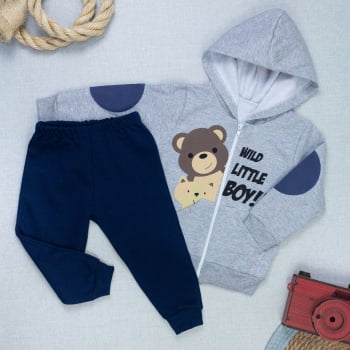 Conjunto Moletom Bebê Menino Com Capuz Zíper Estampado