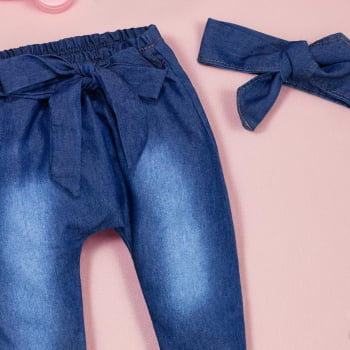 Conjunto Para Bebê Body E Calça Jeans Com Faixinha Branco