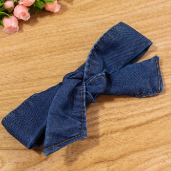 Conjunto Para Bebê Body Longo E Calça Jeans Com Faixinha Creme