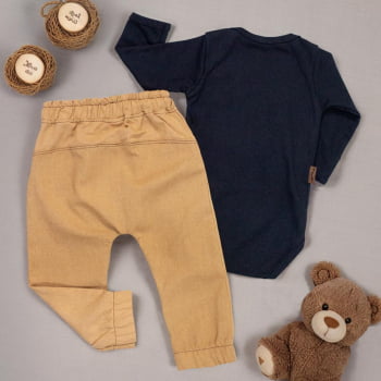 Conjunto Para Bebê Menino: Body Urso Preto E Calça Ecolinho