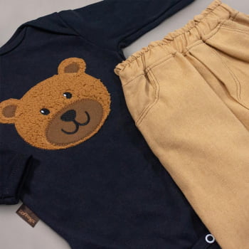 Conjunto Para Bebê Menino: Body Urso Preto E Calça Ecolinho