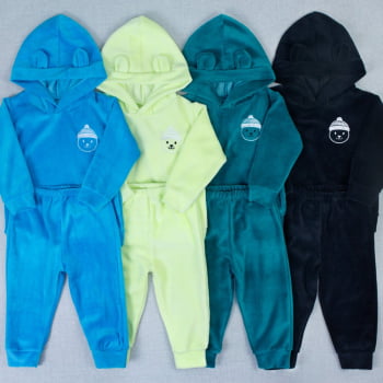 Conjunto Plush Bebê Menino Blusa Com Capuz E Calça