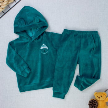 Conjunto Plush Bebê Menino Blusa Com Capuz E Calça