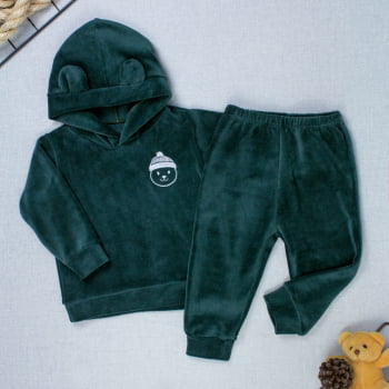 Conjunto Plush Bebê Menino Blusa Com Capuz E Calça