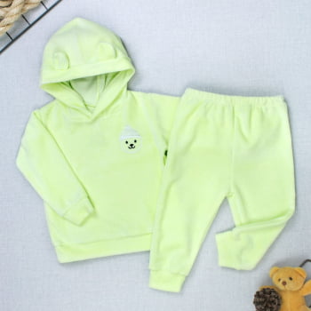Conjunto Plush Bebê Menino Blusa Com Capuz E Calça