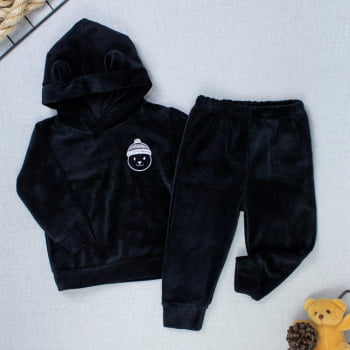 Conjunto Plush Bebê Menino Blusa Com Capuz E Calça