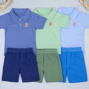 Conjunto Polo Infantil Com Bermuda Elegância E Frescor
