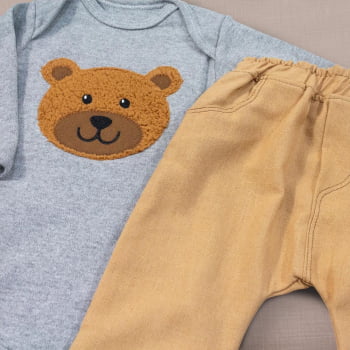 Conjunto Ursinho Para Bebê: Body Mescla Com Ecolinho