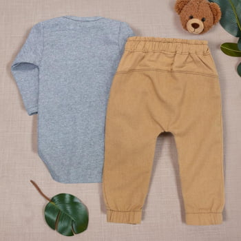 Conjunto Ursinho Para Bebê: Body Mescla Com Ecolinho