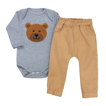 Conjunto Ursinho Para Bebê: Body Mescla Com Ecolinho
