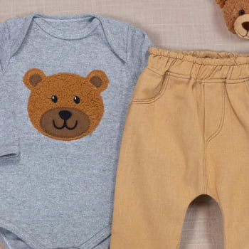 Conjunto Ursinho Para Bebê: Body Mescla Com Ecolinho