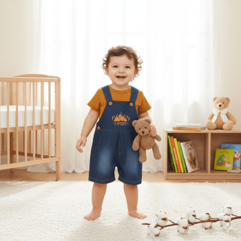 Jardineira Jeans Baby Bordada Com Body Para Aventuras De Verão