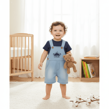 Jardineira Jeans Baby Bordada Com Body Para Aventuras De Verão