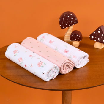 Kit 3 Cueiros Flanelado Bebê Com Estampas Encantadoras