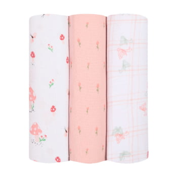 Kit 3 Cueiros Flanelado Bebê Com Estampas Encantadoras