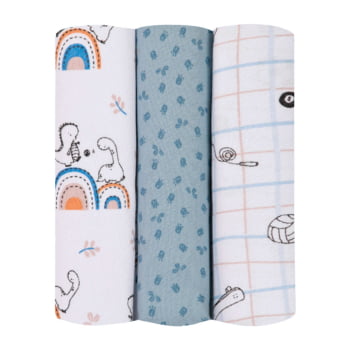 Kit 3 Cueiros Flanelado Bebê Com Estampas Encantadoras