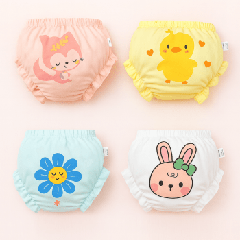 Kit 4 Calcinhas Tapa Fralda Em Algodão Com Estampas Animadas
