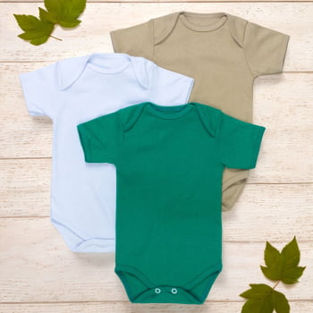 Kit Body Para Bebê Manga Curta 3 Pçs Básico Neutro