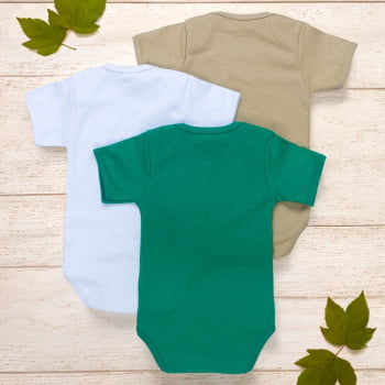 Kit Body Para Bebê Manga Curta 3 Pçs Básico Neutro