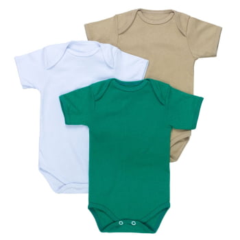 Kit Body Para Bebê Manga Curta 3 Pçs Básico Neutro