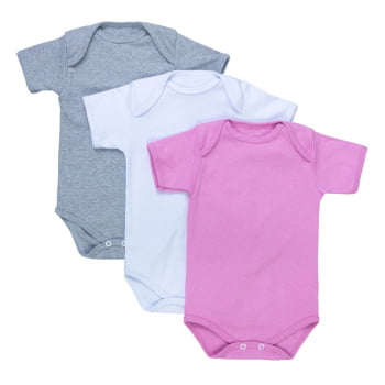 Kit Body Para Bebê Menina 3 Peças Básico Encanto Rosa