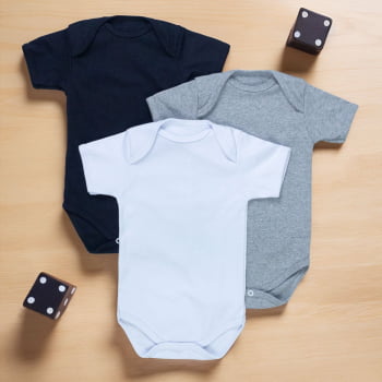 Kit Body Para Bebê Neutro Manga Curta 3 Pçs Básico Colors