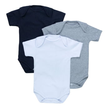 Kit Body Para Bebê Neutro Manga Curta 3 Pçs Básico Colors