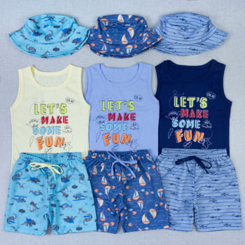 Kit Infantil Regata Bermuda Chapéu Diversão Completa No Verão