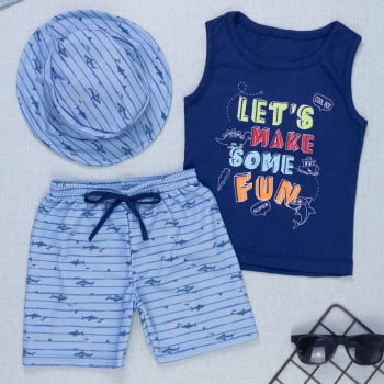 Kit Infantil Regata Bermuda Chapéu Diversão Completa No Verão