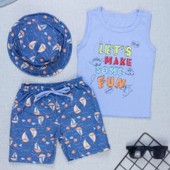 Kit Infantil Regata Bermuda Chapéu Diversão Completa No Verão