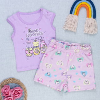 Kit Verão Menina Blusinha Cavada Estampada E Shorts Cinturado