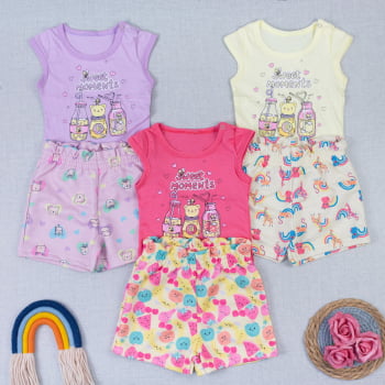 Kit Verão Menina Blusinha Cavada Estampada E Shorts Cinturado