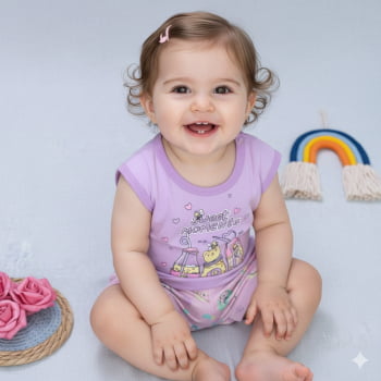 Kit Verão Menina Blusinha Cavada Estampada E Shorts Cinturado