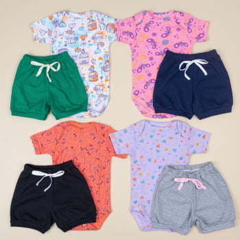 Look Bebê Menina Body Curto E Shorts 100% Algodão