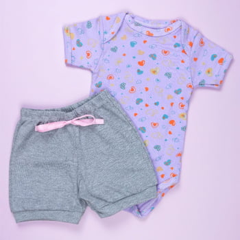 Look Bebê Menina Body Curto E Shorts 100% Algodão