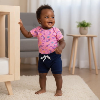 Look Bebê Menina Body Curto E Shorts 100% Algodão