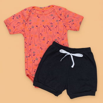 Look Bebê Menina Body Curto E Shorts 100% Algodão