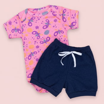 Look Bebê Menina Body Curto E Shorts 100% Algodão