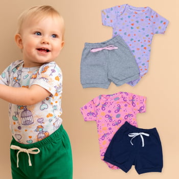 Look Bebê Menina Body Curto E Shorts 100% Algodão