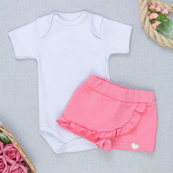 Look Da Bebê Com Body Manga Curta Shorts Saia