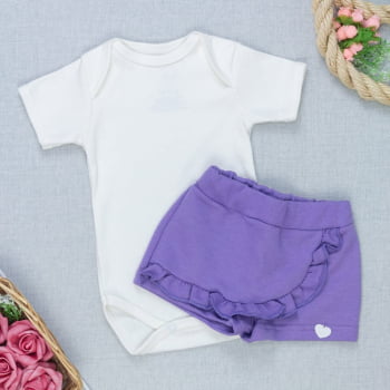 Look Da Bebê Com Body Manga Curta Shorts Saia