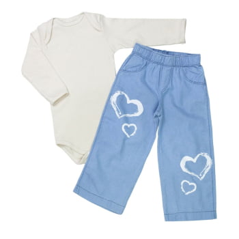 Look Fashion Bebê - Conjunto Calça Wide E Body Confortável