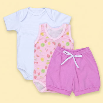 Look Verão Bebê 3 Peças De Body, Regata E Shorts Fresquinhos