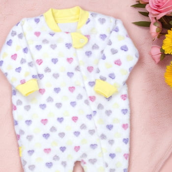 Macacão Bebê Creme Corações Ternura Em Fleece Com Zíper