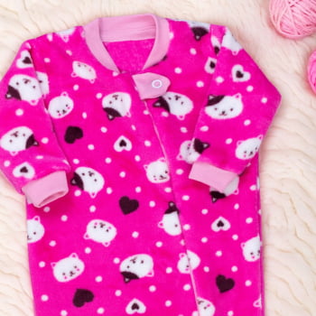 Macacão Bebê Menina Peluciado Gatinha Simpatia Pink