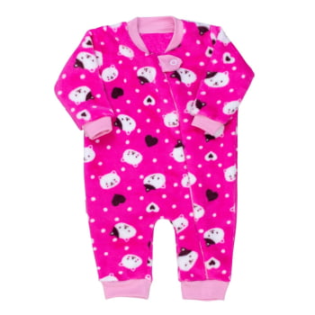 Macacão Bebê Menina Peluciado Gatinha Simpatia Pink