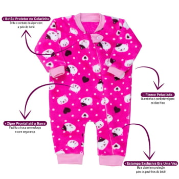 Macacão Bebê Menina Peluciado Gatinha Simpatia Pink