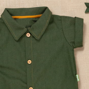 Macacão Camisa Para Bebê Verde Oliva - Look Casual Perfeito